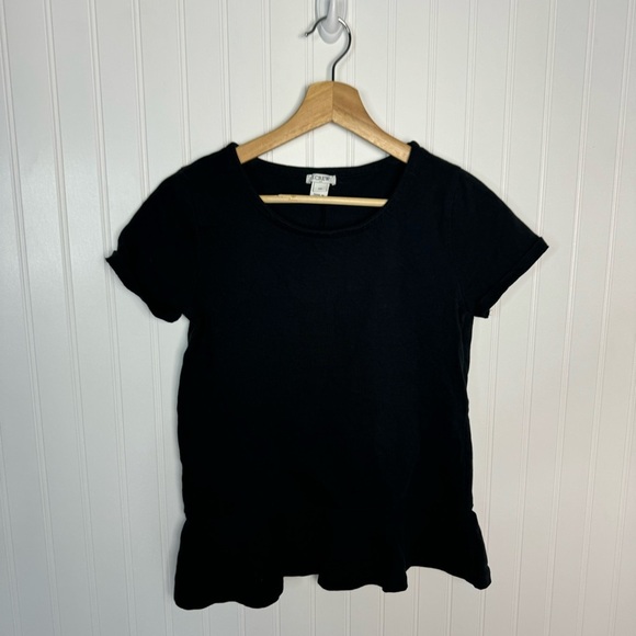 J. Crew Top XS Black Solid Peplum Short Sleeve  Casual Workwear Women - Picture 1 of 6